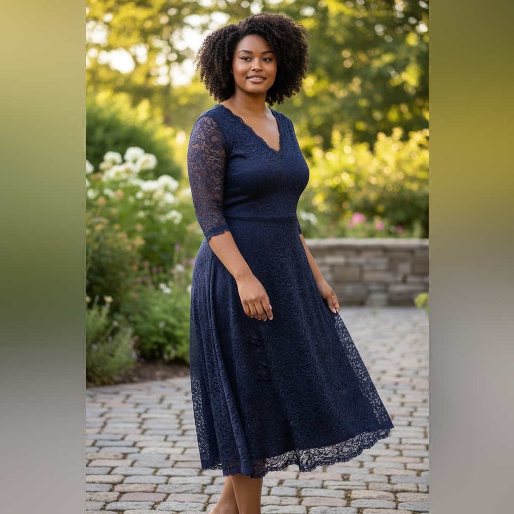 Elegant Navy Lace Dress